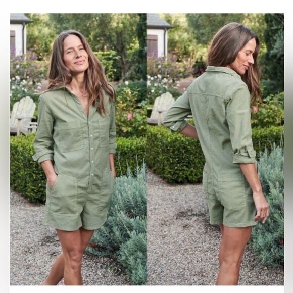 NWT Frank & Eileen XXS Ireland Playsuit Sage Green Pockets Long Sleeve Boho Chic - Picture 1 of 10
